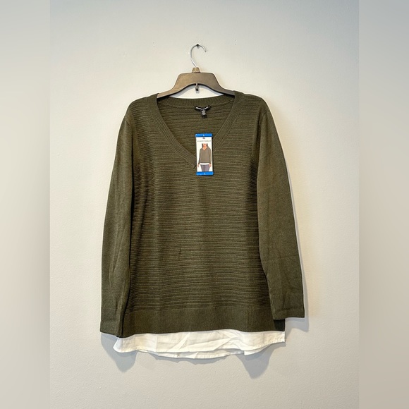 Hilary Radley Women's Long Sleeve V Neck Sweater, Olive, size L - Picture 5 of 8